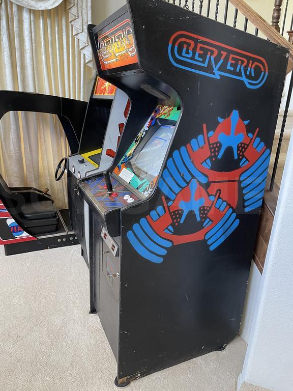 Original Stern Berzerk upright arcade cabinet with red and blue robot side artwork