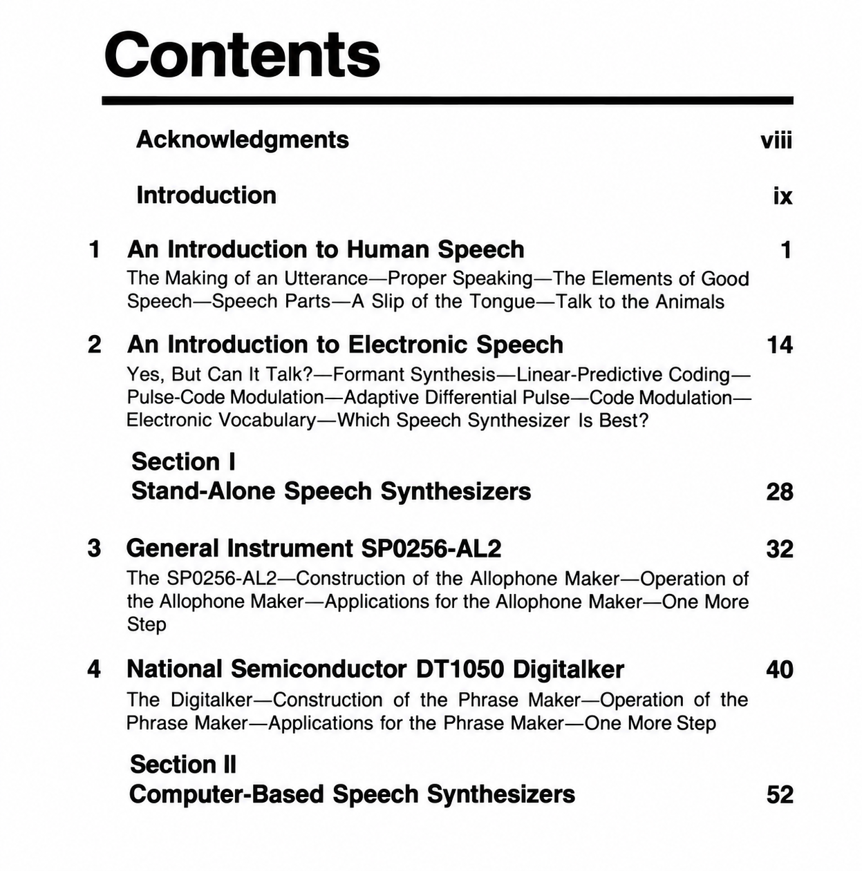Table of contents — page 1