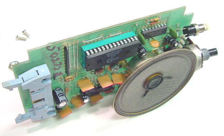 Circuit board showing the SP0256A-AL2 speech processor and audio circuitry.