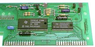 Close-up of the circuit board and TSP50C42 speech controller.