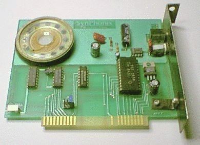 SynPhonix 200 speech card with its onboard speaker, SSI 263 synthesizer, and rear audio controls.