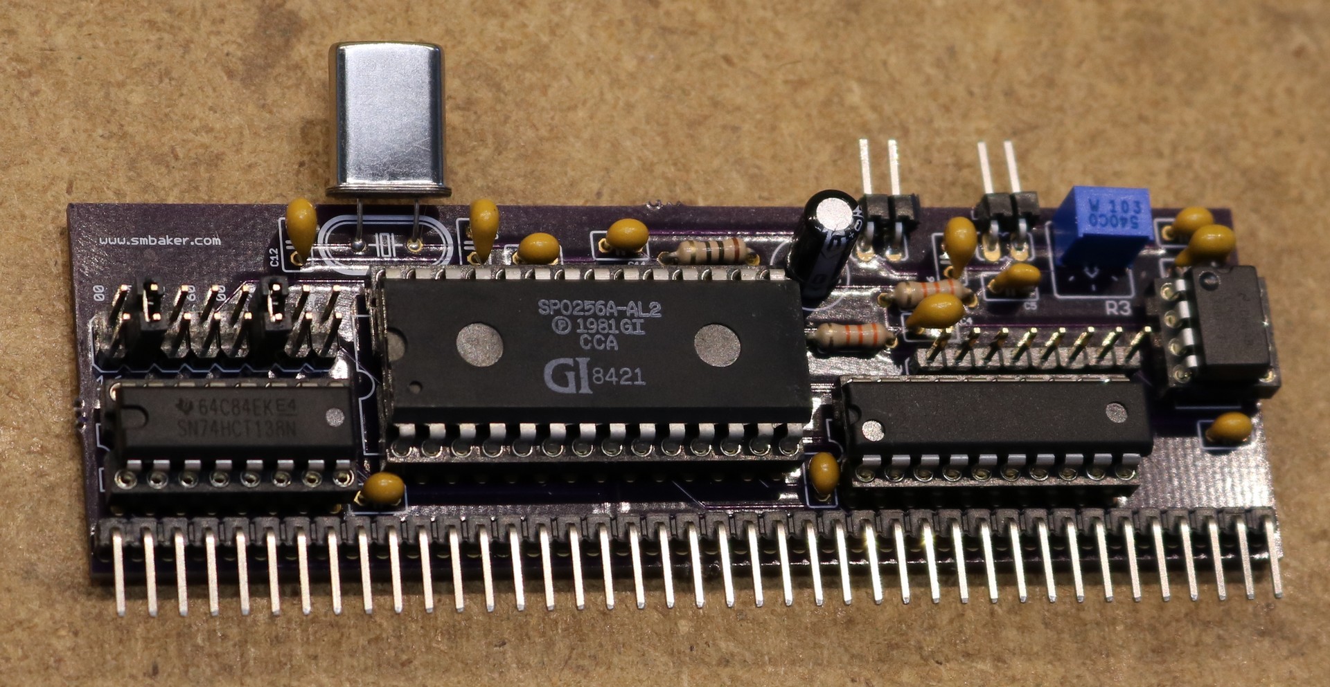 RC2014 speech-synthesizer board with the SP0256A-AL2 chip centered and clearly labeled.