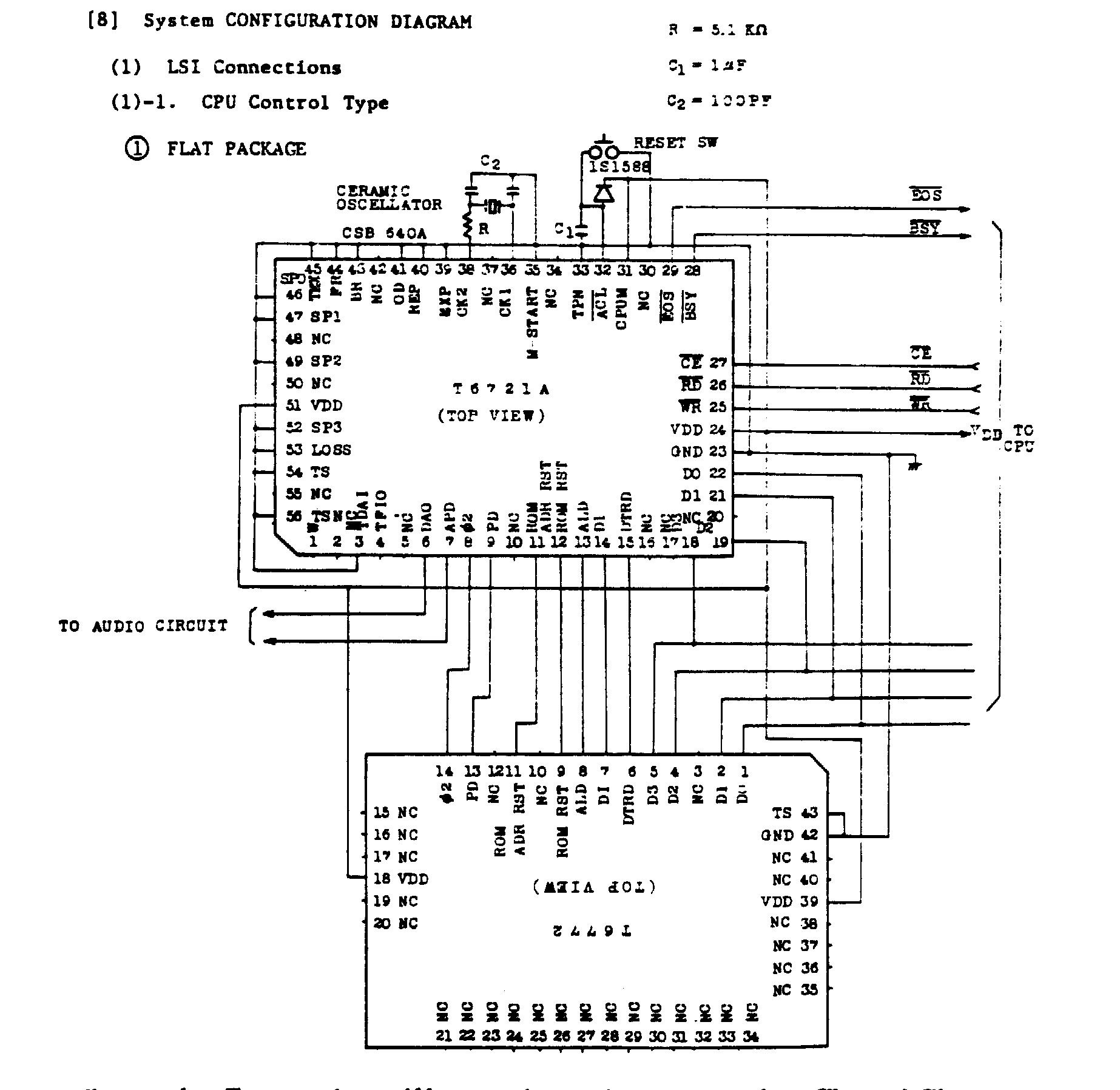 Example connections between the T6721A, speech ROM, processor, and audio circuitry. Toshiba technical data, page 71. Select the image to view it at full size.