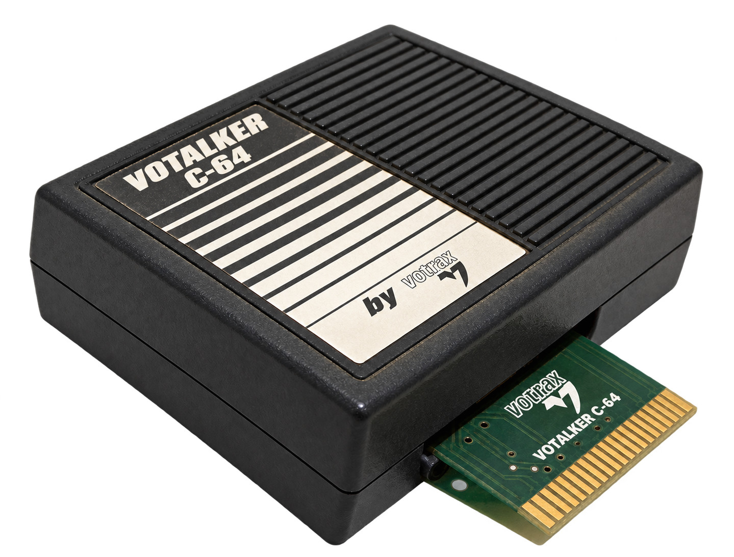 Votalker C-64 module with its speaker grille and expansion-port connector